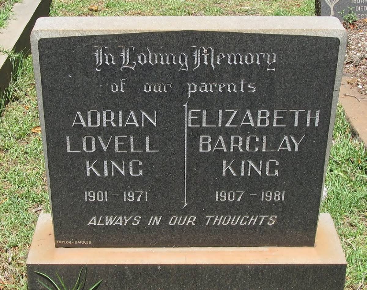 KING Adrian Lovell 1901-1971 &amp; Elizabeth Barclay 1907-1981