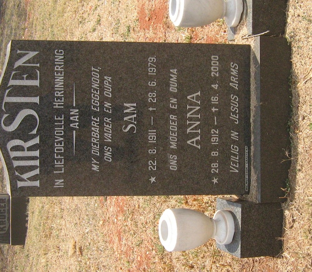 KIRSTEN Sam 1911-1979 &amp; Anna 1912-2000