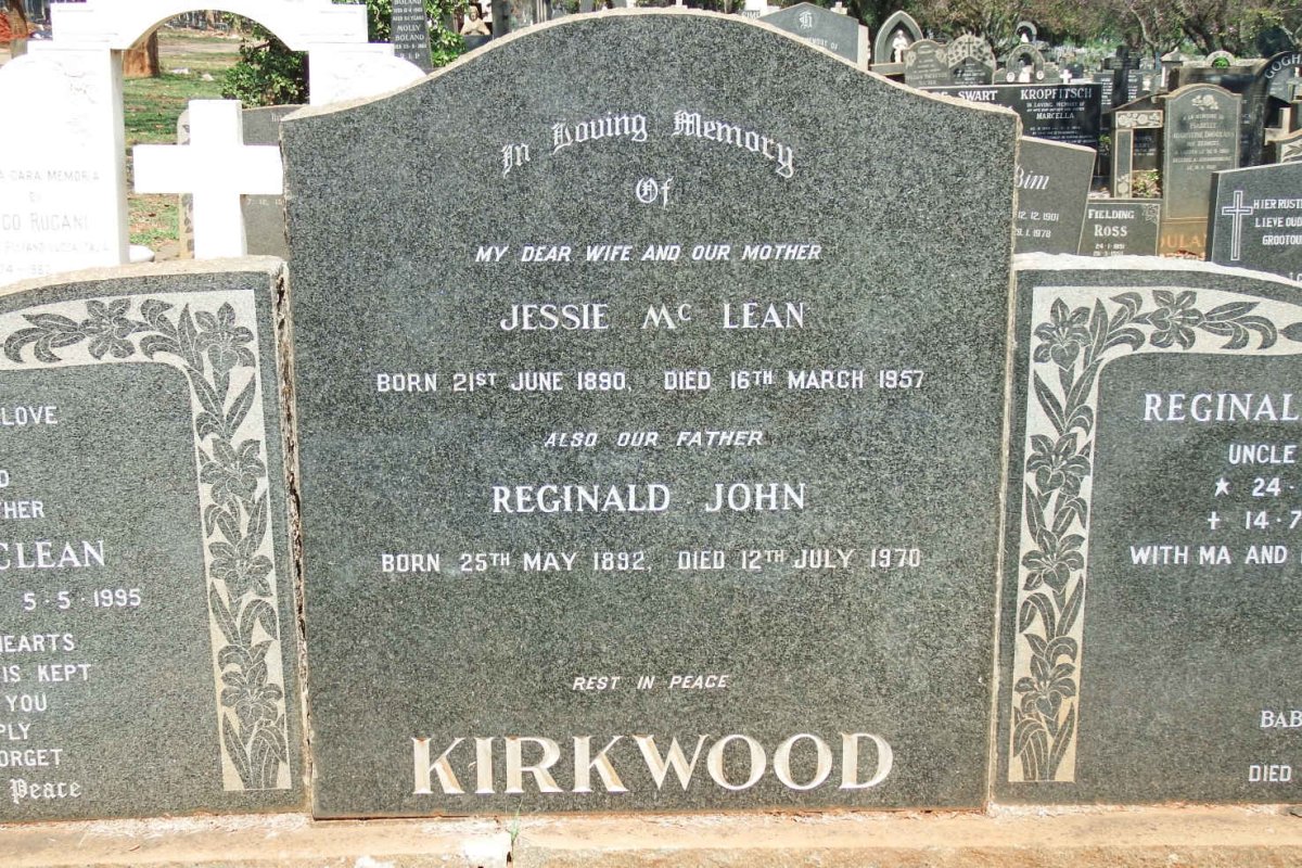 KIRKWOOD Reginald John 1892-1970 &amp; Jessie MCLEAN 1890-1957