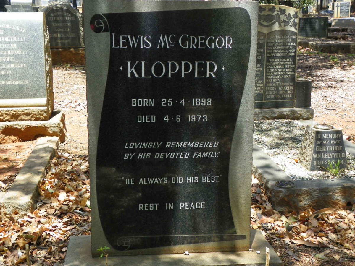 KLOPPER Lewis McGregor 1898-1973