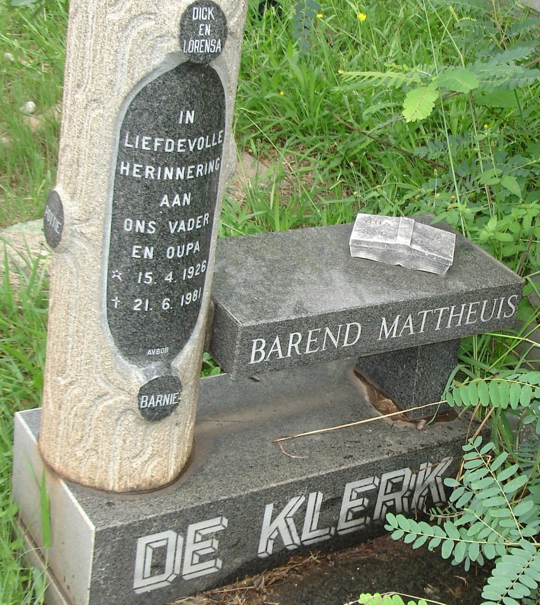 KLERK Barend Mattheuis, de 1926-1981