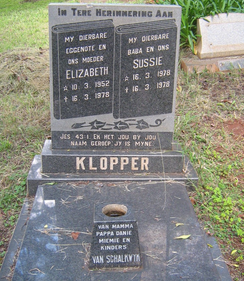 KLOPPER Elizabeth 1952-1978 :: KLOPPER Sussie 1978-1978