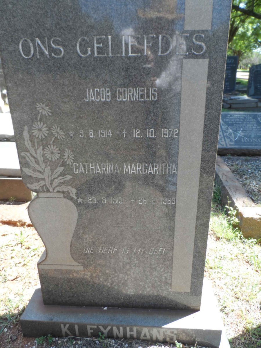 KLEYNHANS Jacob Cornelis 1914-1972 &amp; Catharina Margaritha 1913-1969