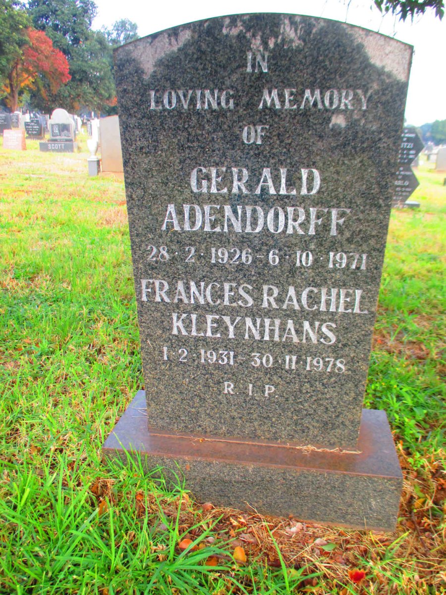 KLEYNHANS Frances Rachel 1931-1978 :: ADENDORFF Gerald 1926-1971