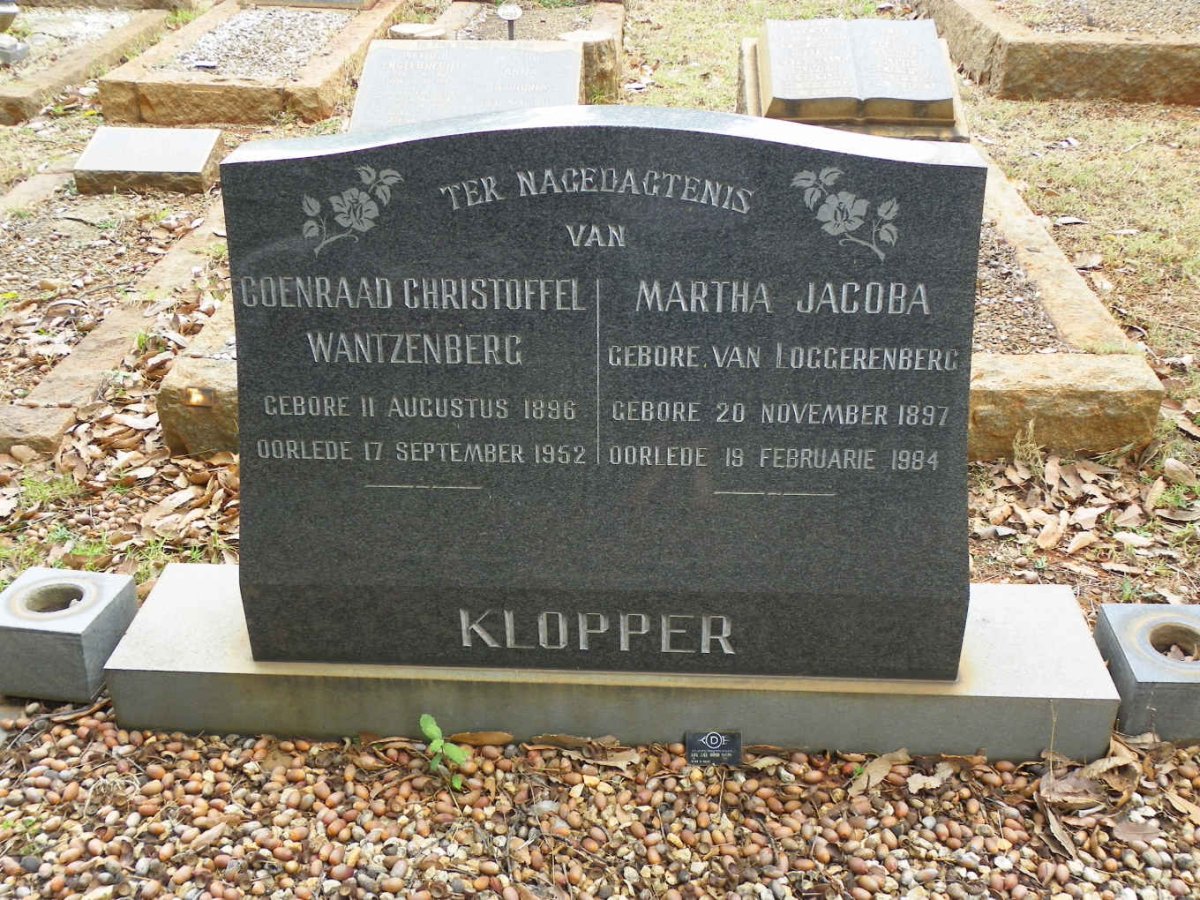 KLOPPER Coenraad Christoffel Wantzenberg 1896-1952 &amp; Martha Jacobus VAN LOGGERENBERG 1897-1984