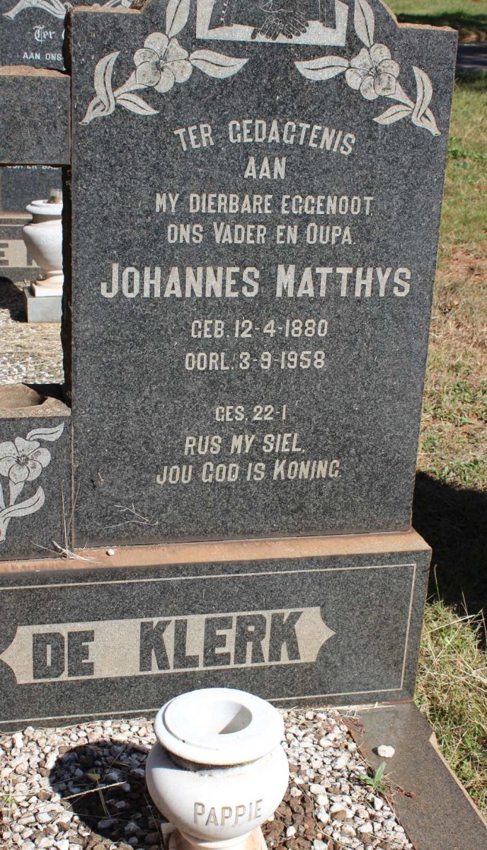 KLERK Johannes Matthys, de 1880-1958