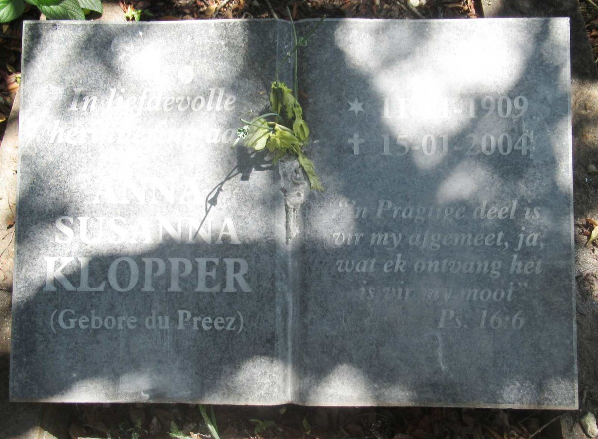 KLOPPER Anna Susanna nee DU PREEZ 1909-2004