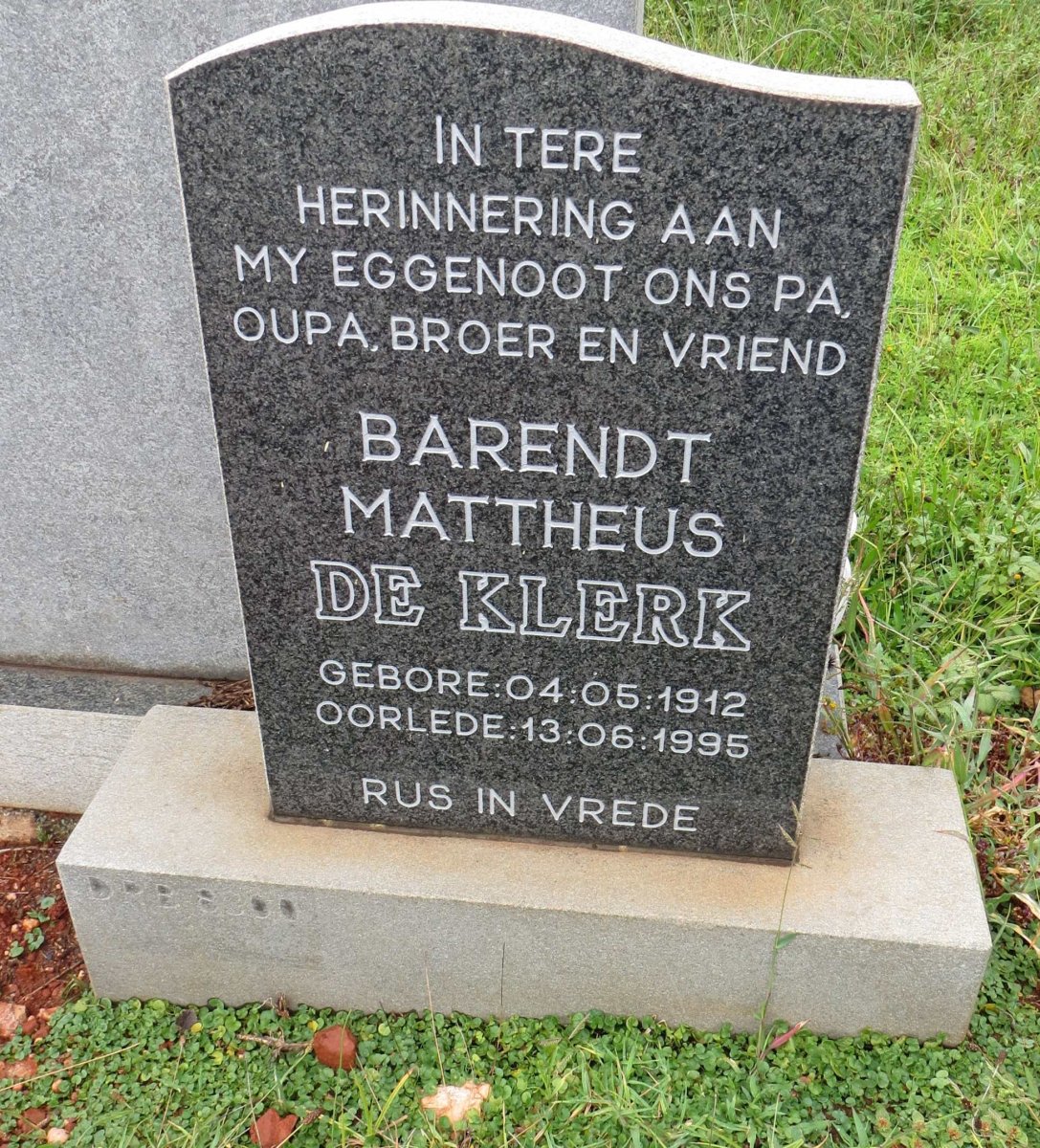 KLERK Barendt Mattheus, de 1912-1995