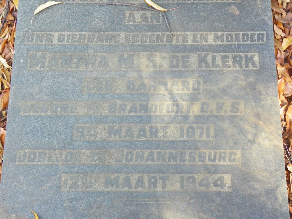 KLERK B.J. Michael, de 1867-1954 &amp; Martha S. BARNARD 1871-1954