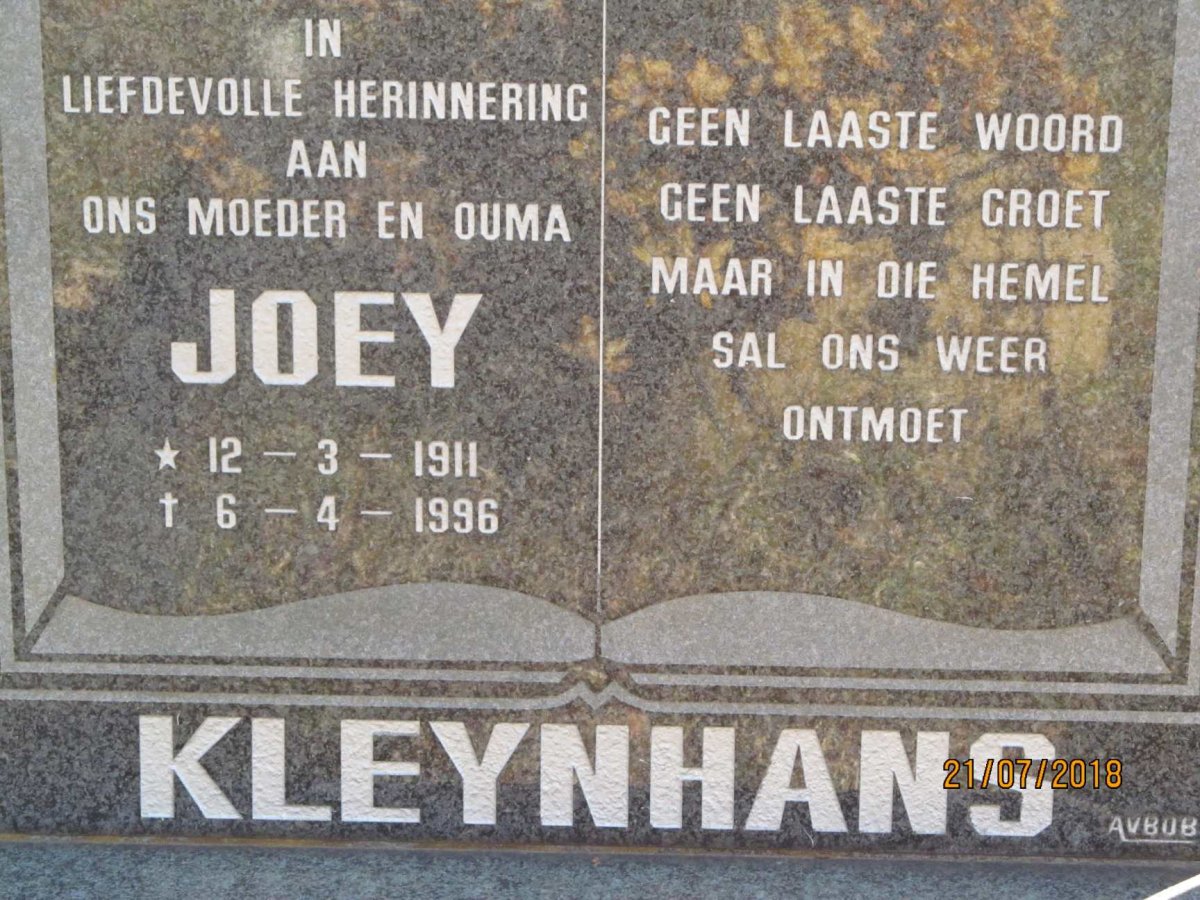 KLEYNHANS Joey 1911-1996 :: MARTINS Frans Johannes Cornelius 1922-1990