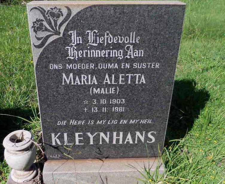 KLEYNHANS Maria Aletta 1903-1981