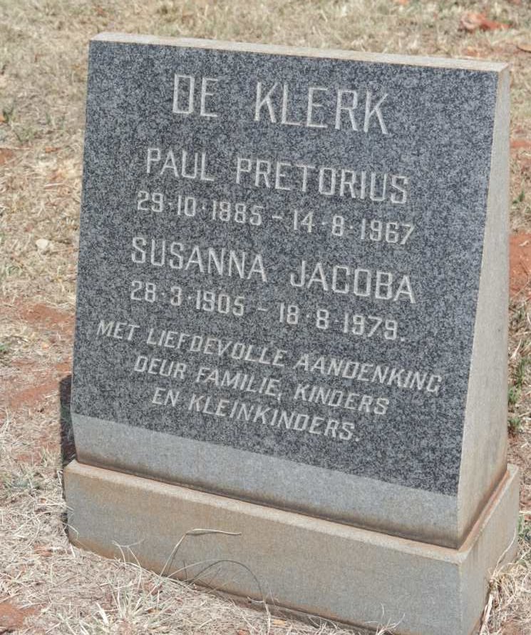KLERK Paul Pretorius, de 1885-1967 &amp; Susanna Jacoba 1905-1979