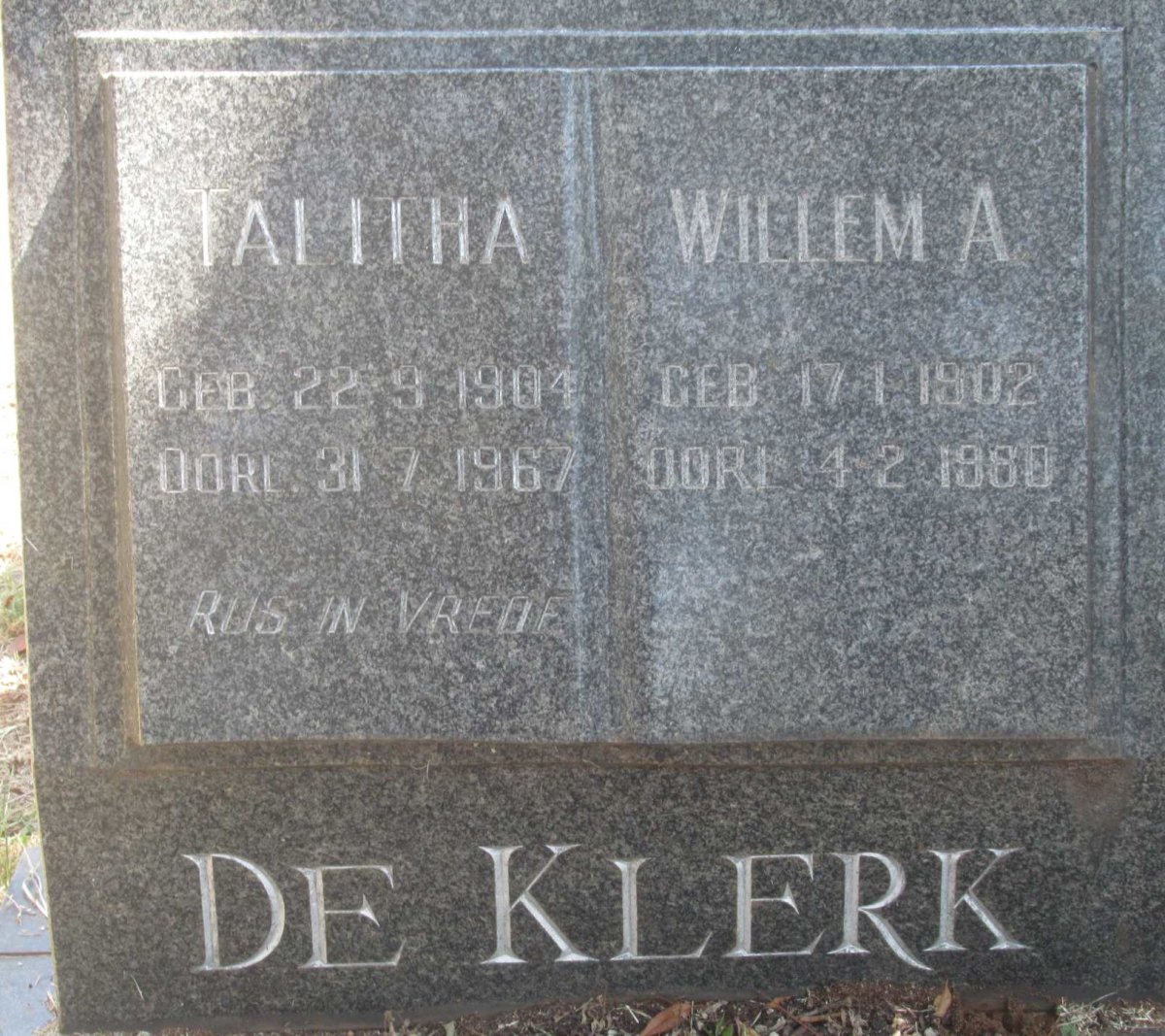 KLERK Willem A., de 1902-1980 &amp; Talitha 1904-1967