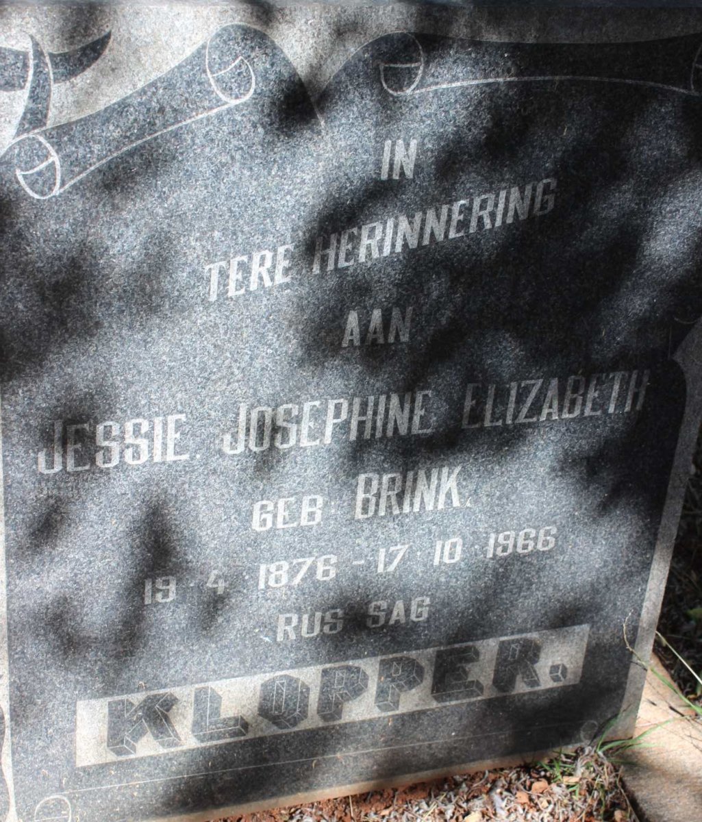KLOPPER Jessie Josephine Elizabeth nee BRINK 1876-1966