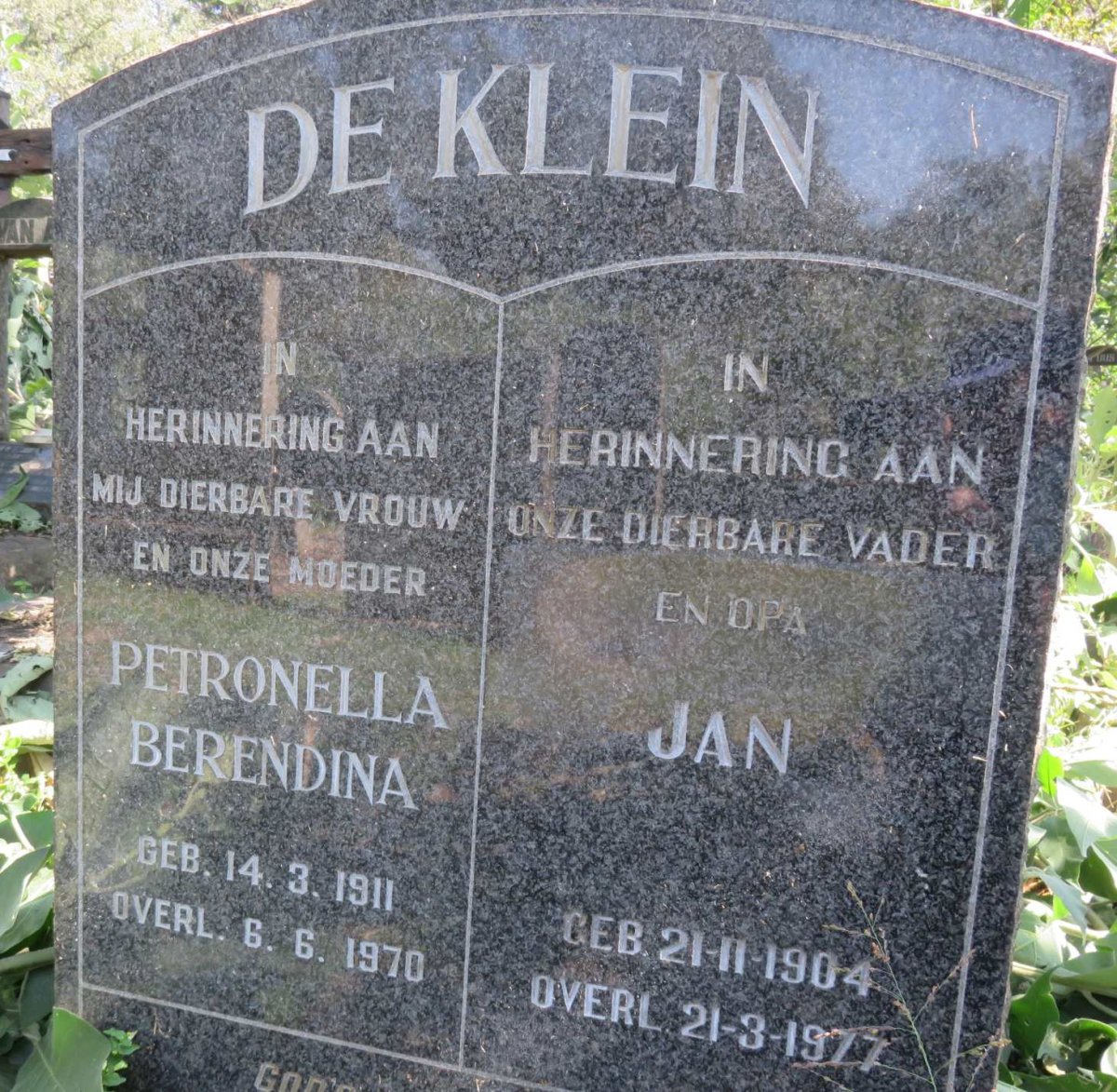KLEIN Jan, de 1904-1977 &amp; Petronella Berendina 1911-1970