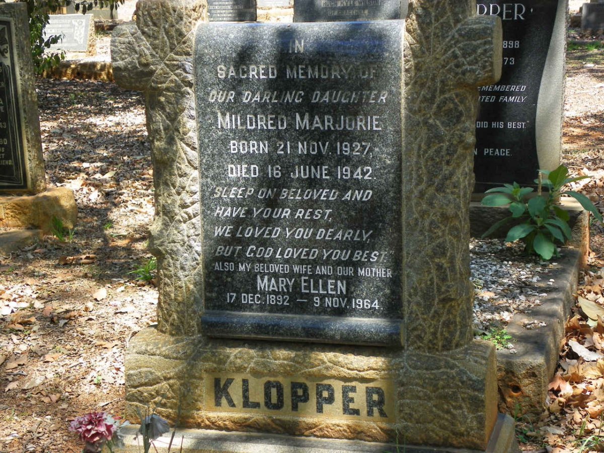 KLOPPER Mildred Marjorie 1927-1947 :: KLOPPER Mary Ellen 1892-1964