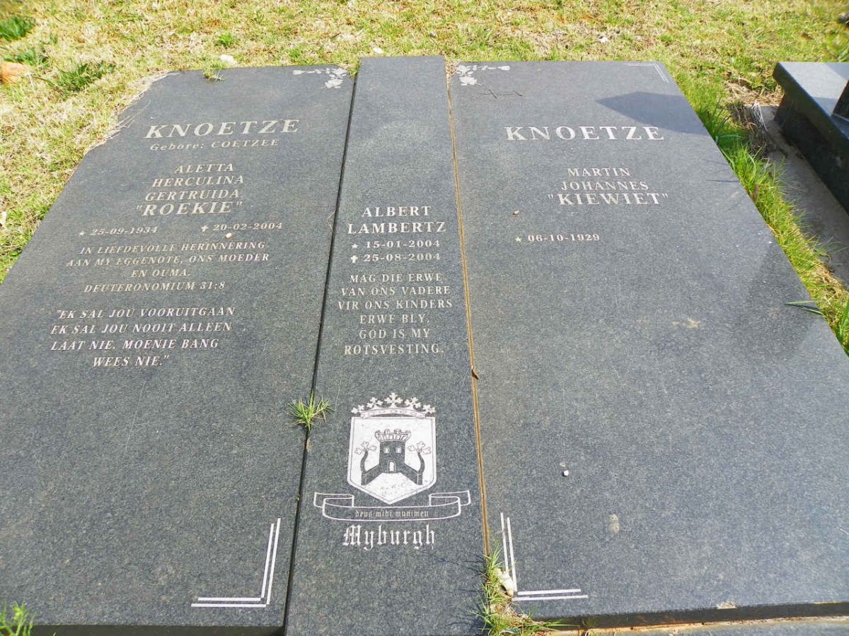 KNOETZE Martin Johannes 1929- &amp; Aletta Herculina Gertruida COETZEE 1934-2004 :: MYBURGH Albert Lambertz 2004-2004