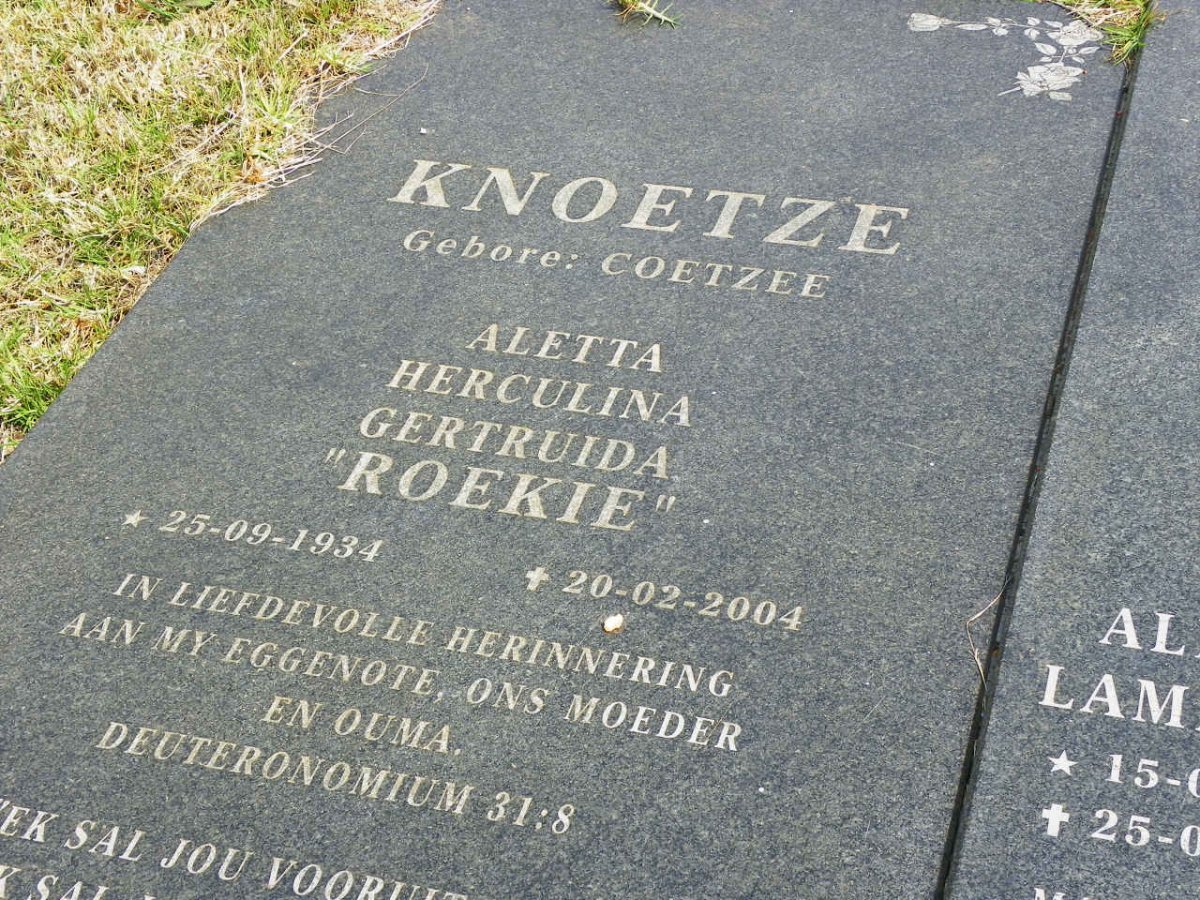 KNOETZE Martin Johannes 1929- &amp; Aletta Herculina Gertruida COETZEE 1934-2004 :: MYBURGH Albert Lambertz 2004-2004