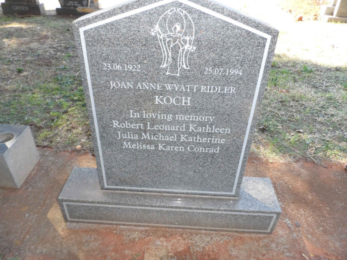 KOCH Joan Anne Wyatt Ridler 1922-1994