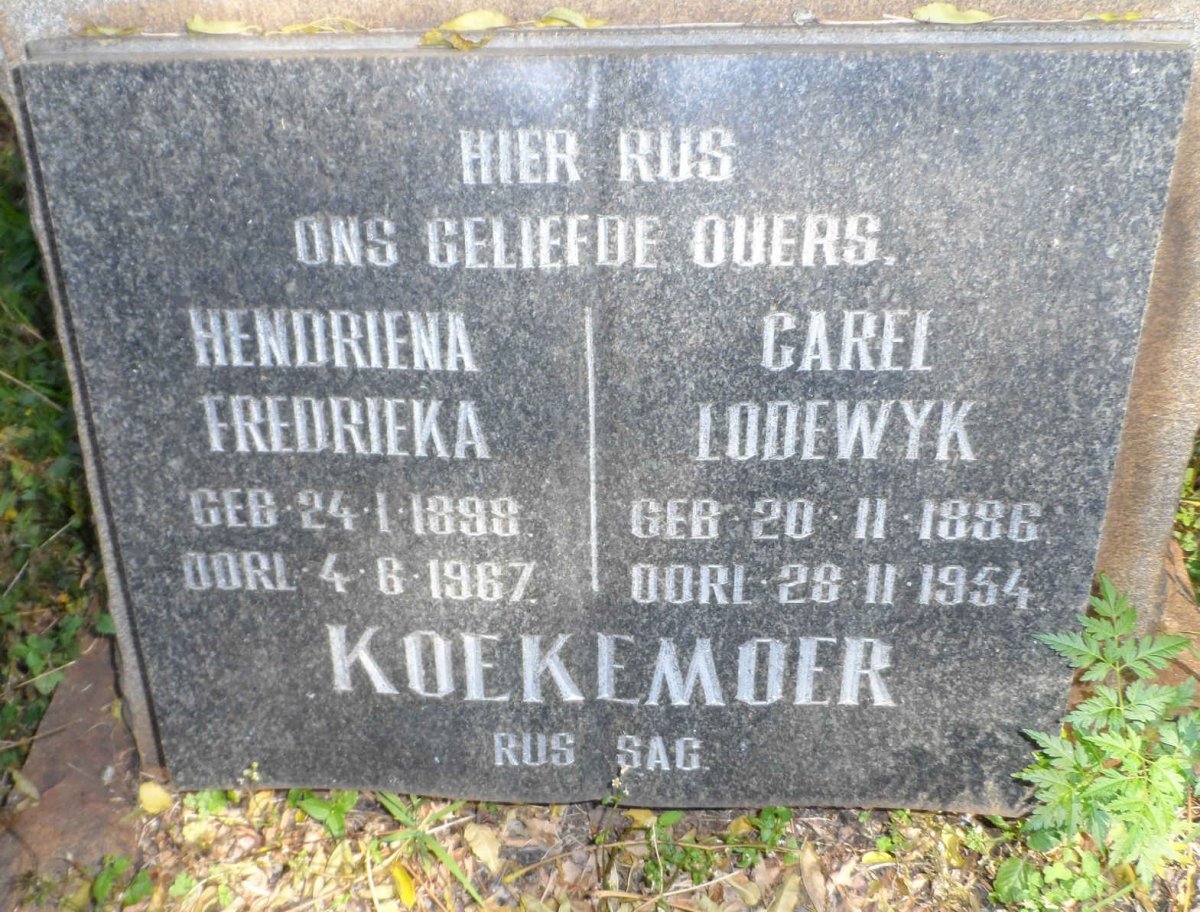 KOEKEMOER Carel Lodewyk 1886-1954 &amp; Hendriena Fredrieka 1898-1967