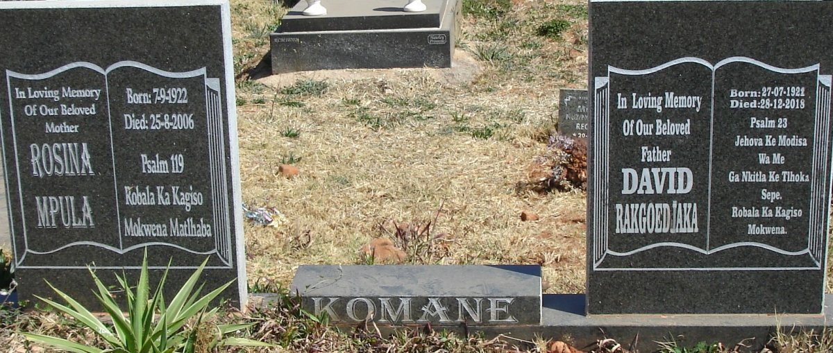 KOMANE David Rakgoedjaka 1921-2018 &amp; Rosina Mpula 1922-2006