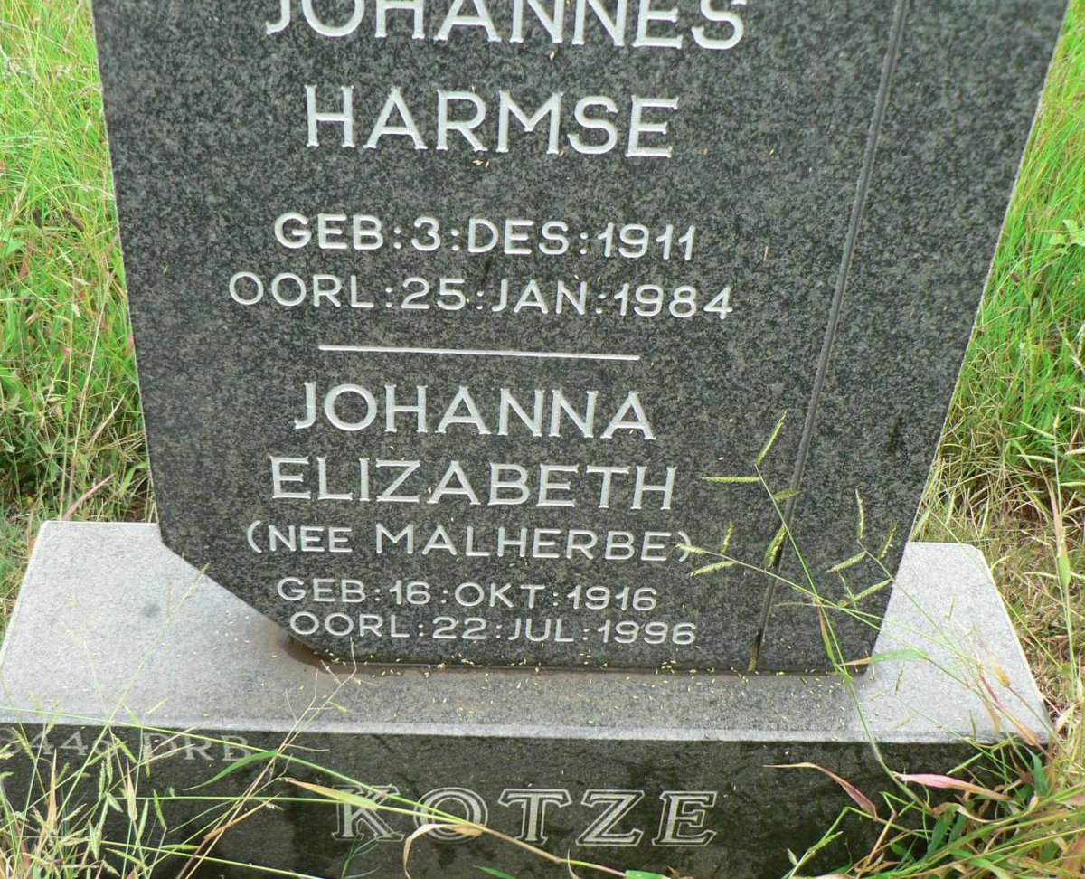 KOTZE Johannes Harmse 1911-1984 &amp; Johanna Elizabeth MALHERBE 1916-1996