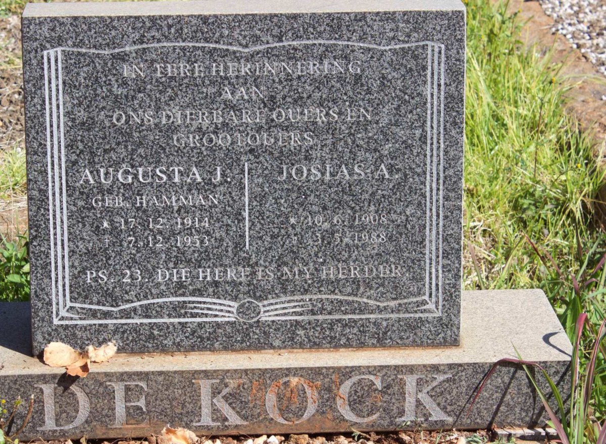 KOCK Josias A., de 1908-1988 &amp; Augusta J. HAMMAN 1914-1953
