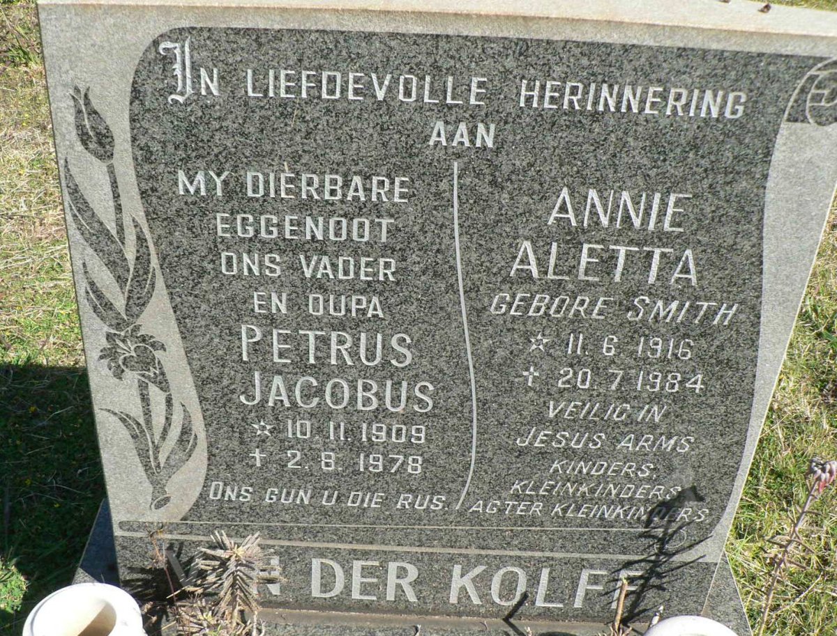 KOLFF Petrus Jacobus, van der 1909-1978 &amp; Annie Aletta SMITH 1916-1984