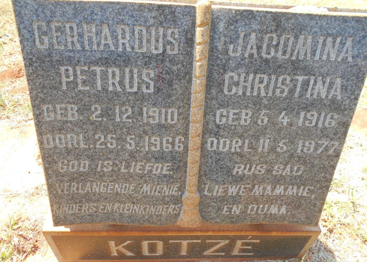 KOTZÉ Gerhardus Petrus 1910-1966 &amp; Jacomina Christina 1916-1977