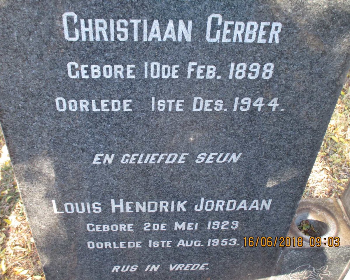 KOEN Christiaan Gerber 1898-1944 :: KOEN Louis Hendrik Jordaan 1929-1953