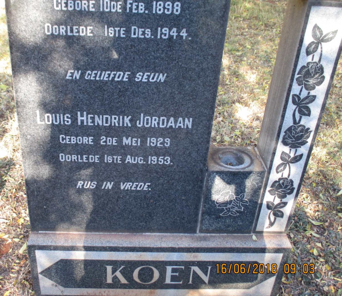 KOEN Christiaan Gerber 1898-1944 :: KOEN Louis Hendrik Jordaan 1929-1953