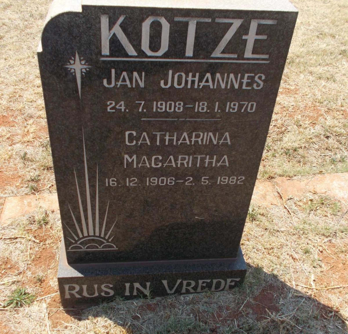 KOTZE Jan Johannes 1908-1970 &amp; Catharina Magaritha 1906-1982