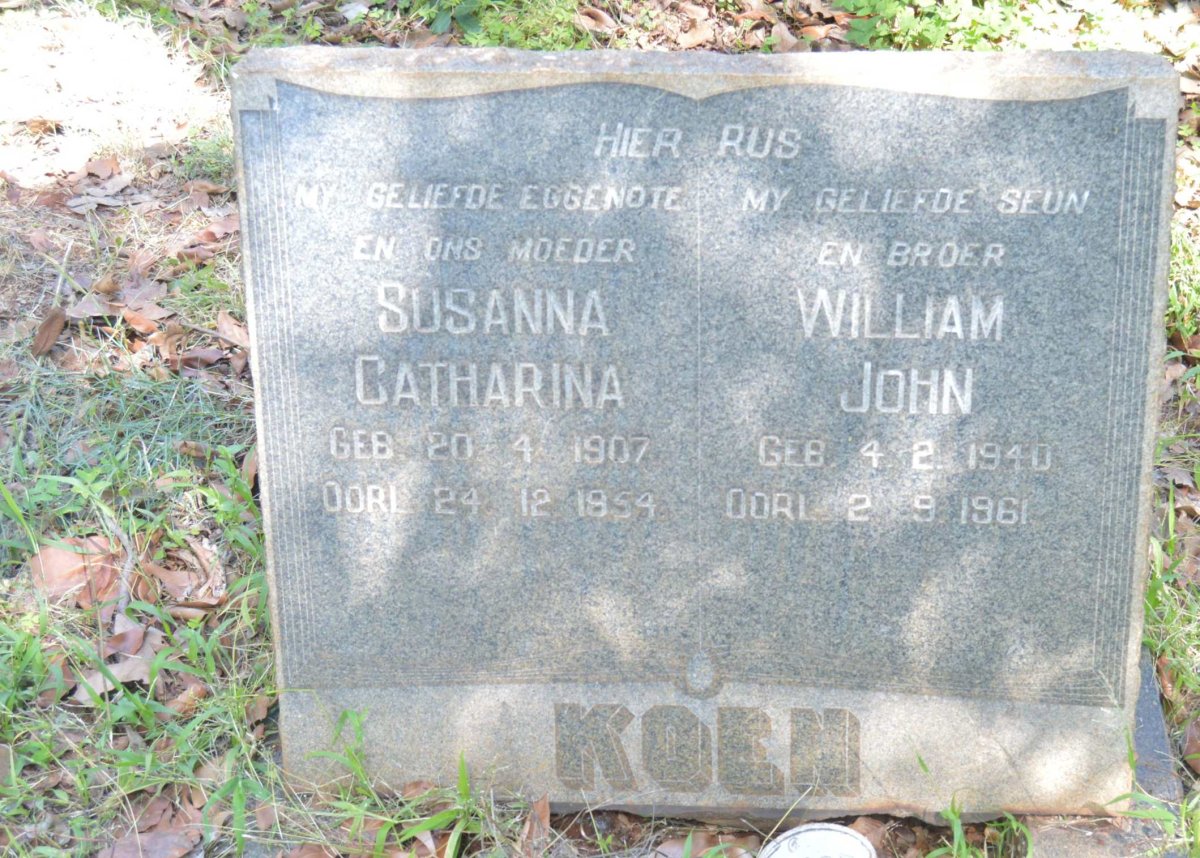 KOEN Susanna Catharina 1907-1954 :: KOEN William John 1940-1961