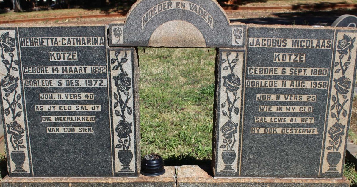 KOTZE Jacobus Nicolaas 1880-1958 &amp; Henrietta Catharina 1892-1972