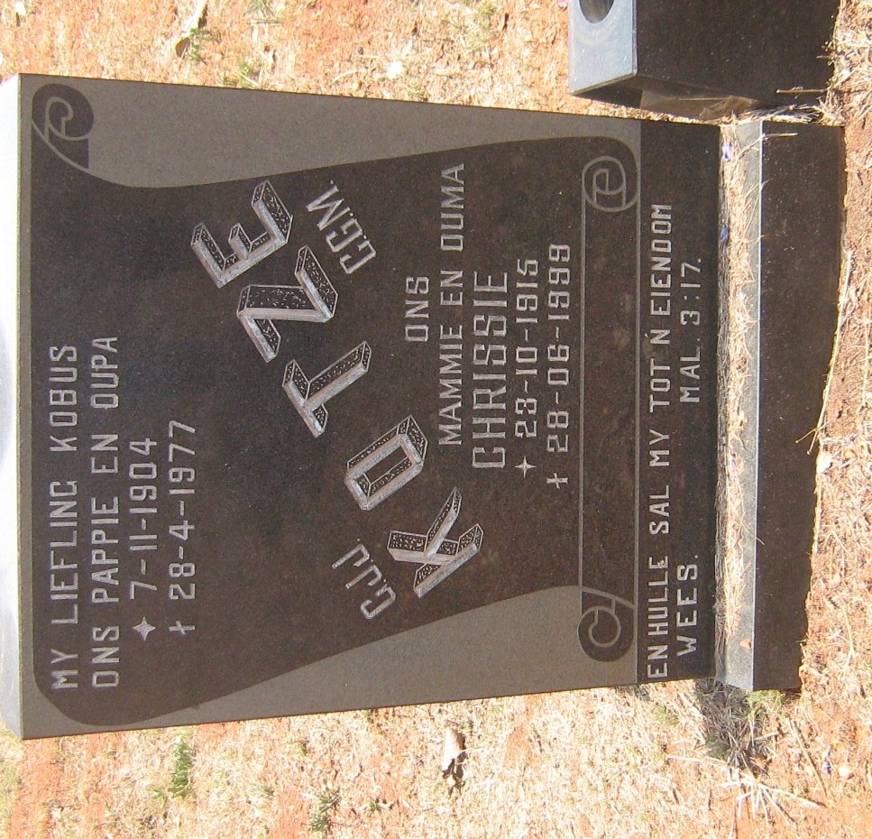 KOTZE C.J.J. 1904-1977 &amp; C.G.M. 1915-1999