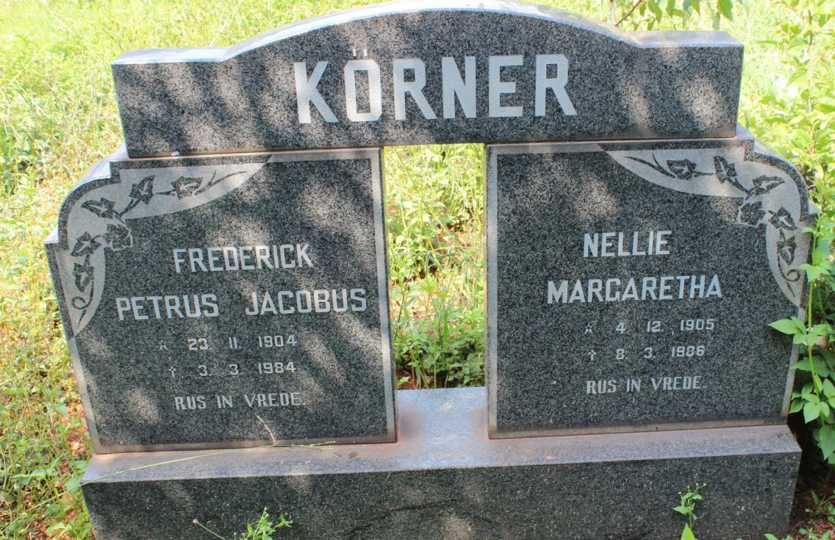 KORNER Frederick Petrus Jacobus 1904-1984 &amp; Nellie Margaretha 1905-1986