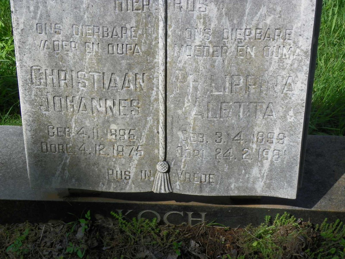 KOCH Christiaan Johannes 1895-1975 &amp; Philippina Aletta 1899-1981