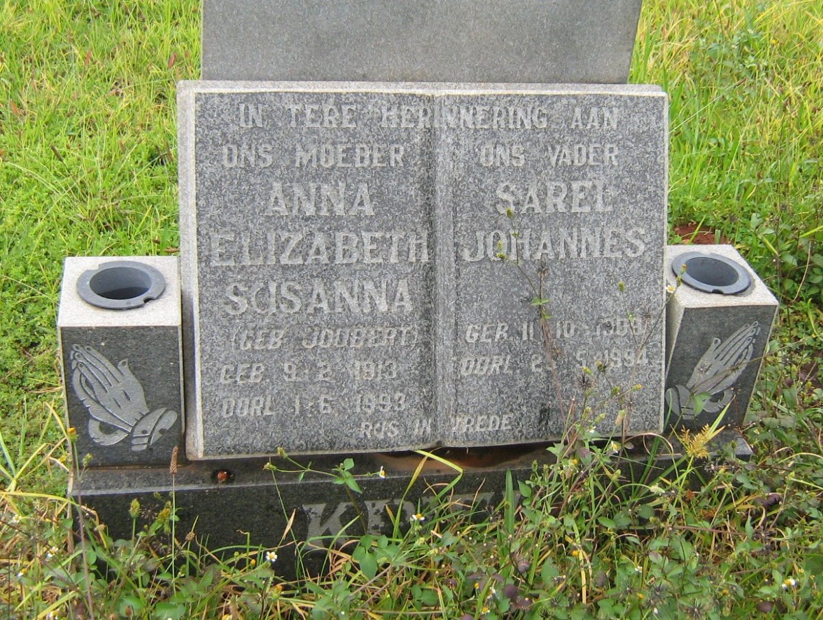 KRIEL Sarel Johannes 1909-1994 &amp; Anna Elizabeth Susanna JOUBERT 1913-1993