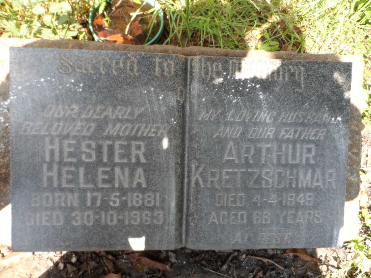 WET Arthur Kretzschmar, de -1949 &amp; Hester Helena 1881-1963 :: DE WET Argie 1903-1983