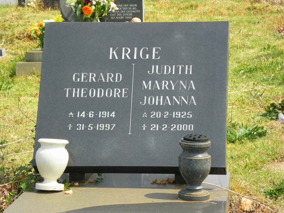 KRIGE Gerard Theodore 1914-1997 &amp; Judith Maryna Johanna 1925-2000