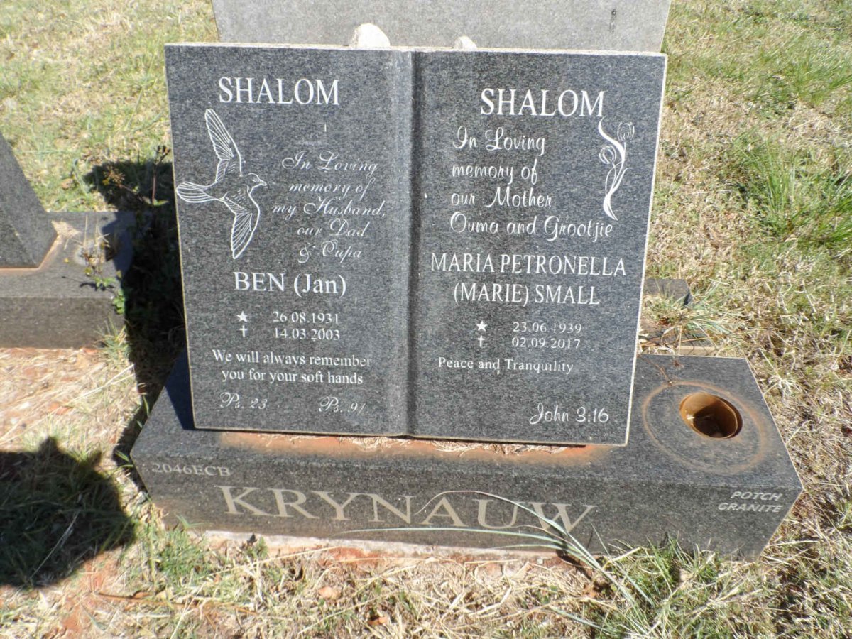 KRYNAUW Ben 1931-2003 &amp; Maria Petronella SMALL 1939-2017