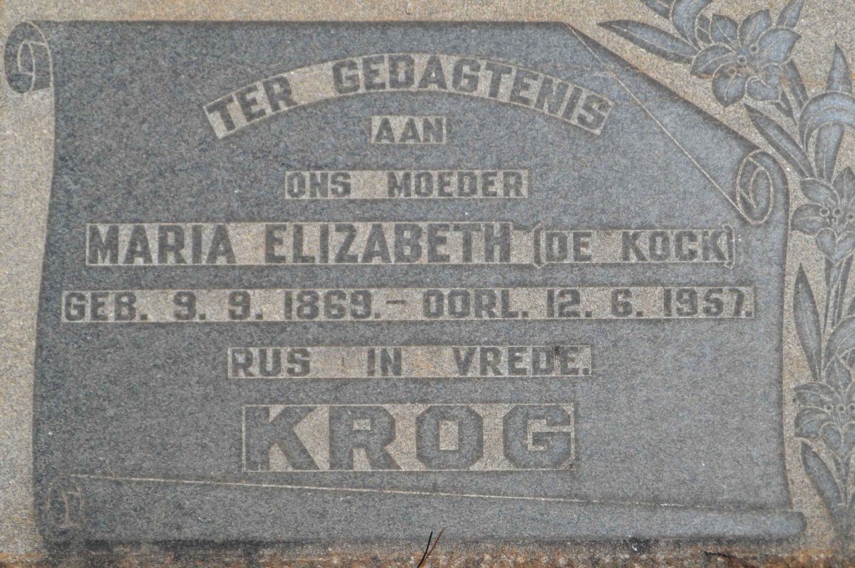 KROG Maria Elizabeth nee DE KOCK 1869-1957