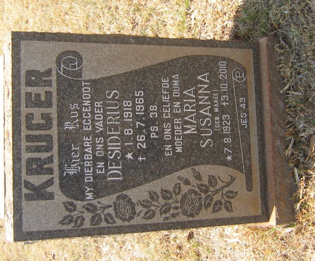 KRUGER Desiderius 1918-1965 &amp; Maria Susanna MAREE 1923-2010