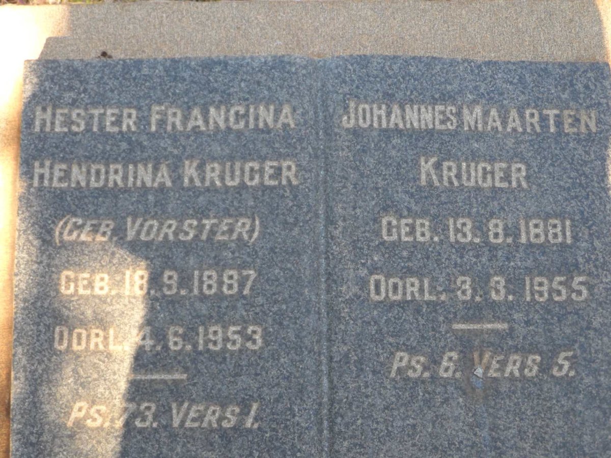 KRUGER Johannes Maarten 1881-1955 &amp; Hester Francina Hendrina VORSTER 1887-1953