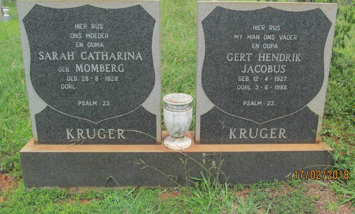 KRUGER Gert Hendrik Jacobus 1927-1988 &amp; Sarah Catharina MOMBERG 1928-