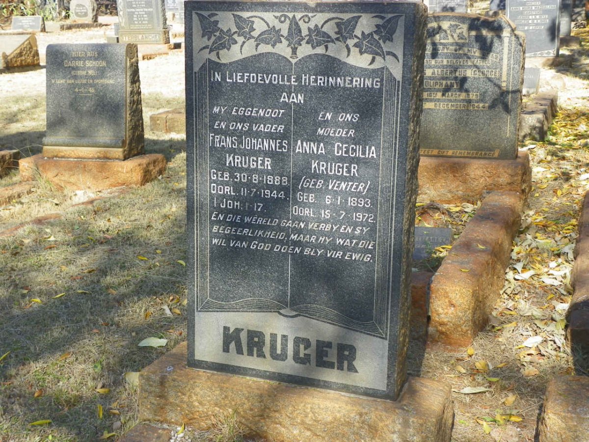 KRUGER Frans Johannes 1888-1944 &amp; Anna Cecilia VENTER 1893-1972