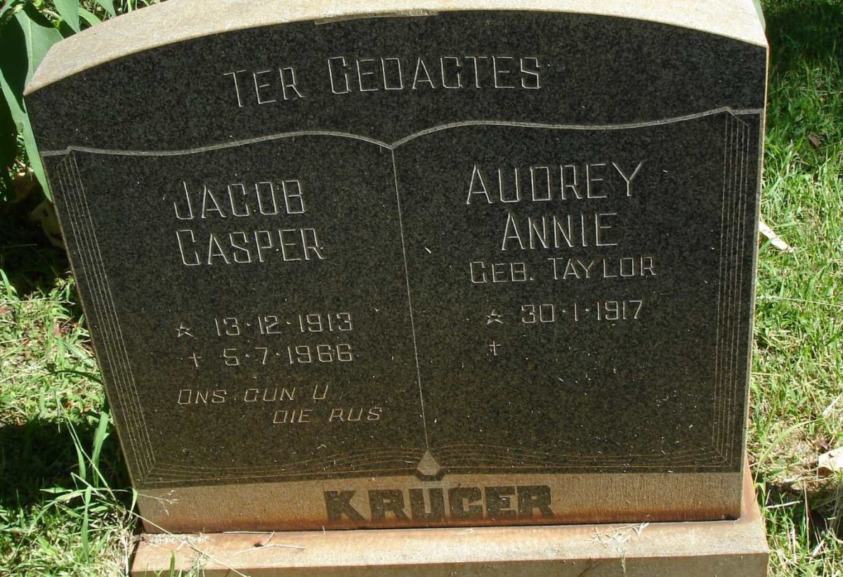 KRUGER Jacob Casper 1913-1966 Audrey Annie TAYLOR 1917-