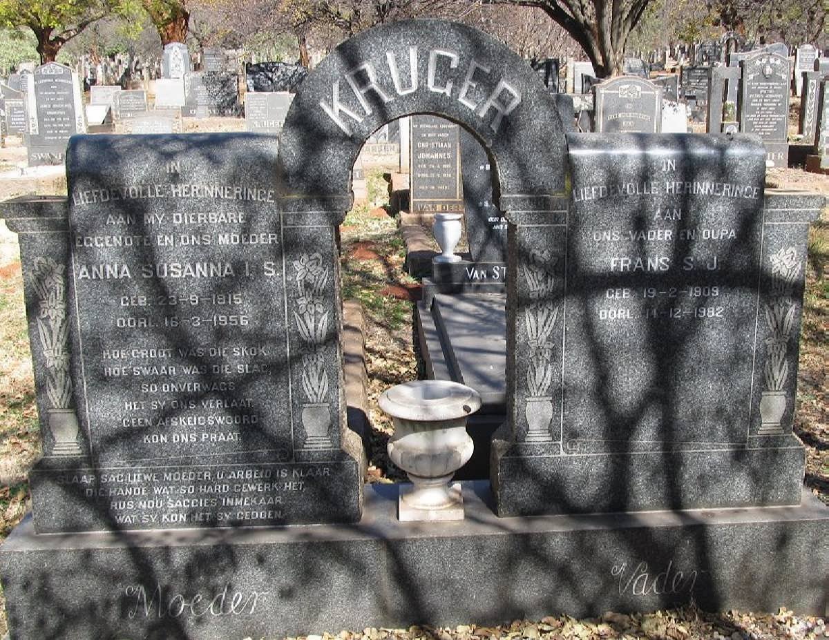 KRUGER Frans S.J. 1909-1982 &amp; Anna Susanna I.S. 1915-1956