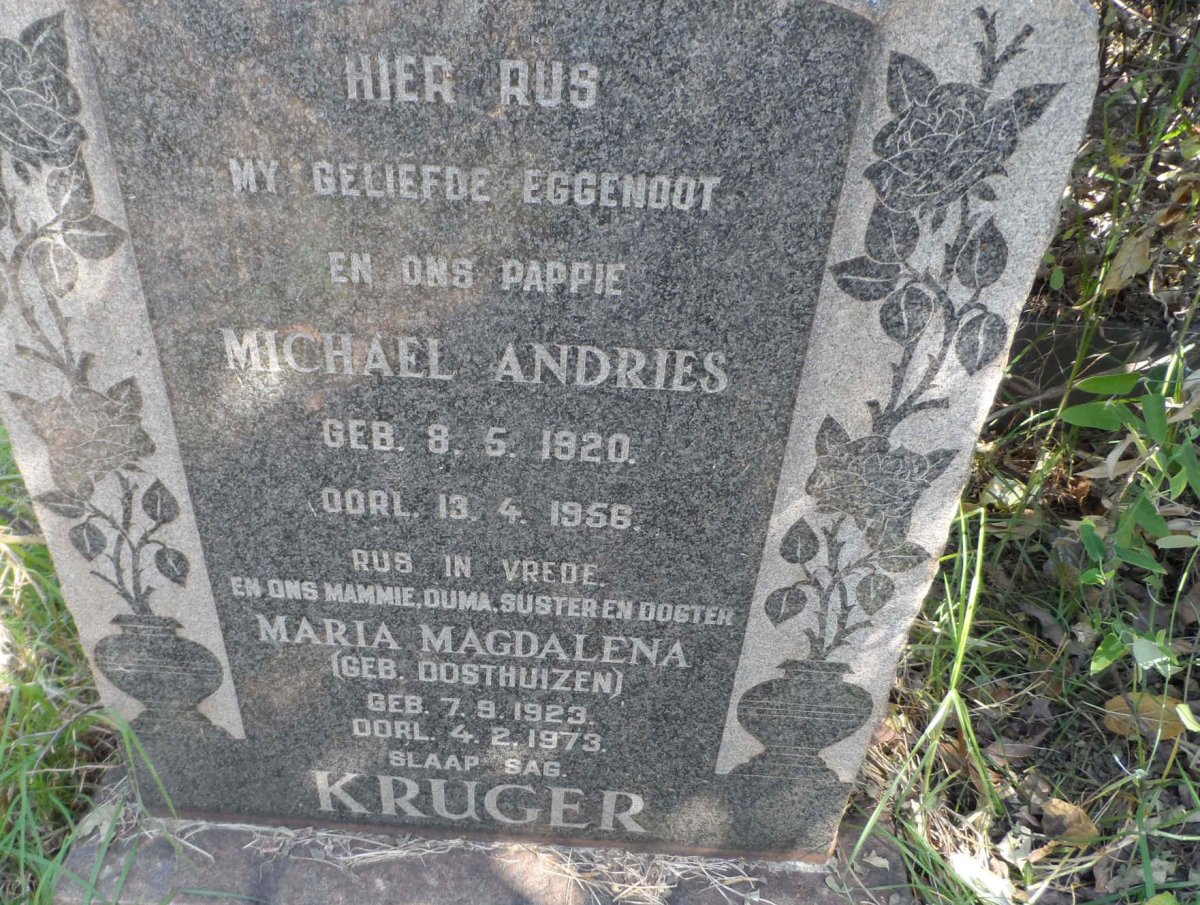 KRUGER Michael Andries 1920-1956 &amp; Maria Magdalena OOSTHUIZEN 1923-1973