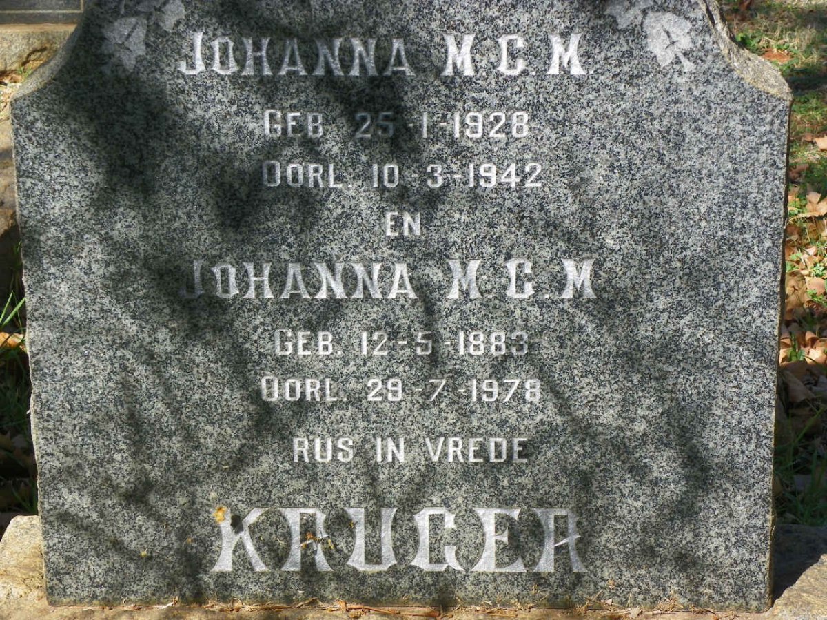 KRUGER Johanna M.C.M. 1883-1978 :: KRUGER Johanna M.C.M. 1928-1942